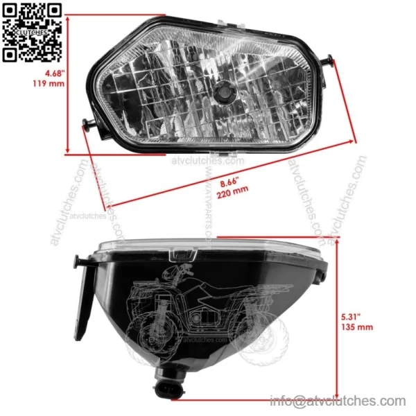 Front Right Headlight w/Bulb for Polaris Sportsman 1000 Touring XP 2015-2022 (For: Polaris) - Image 2