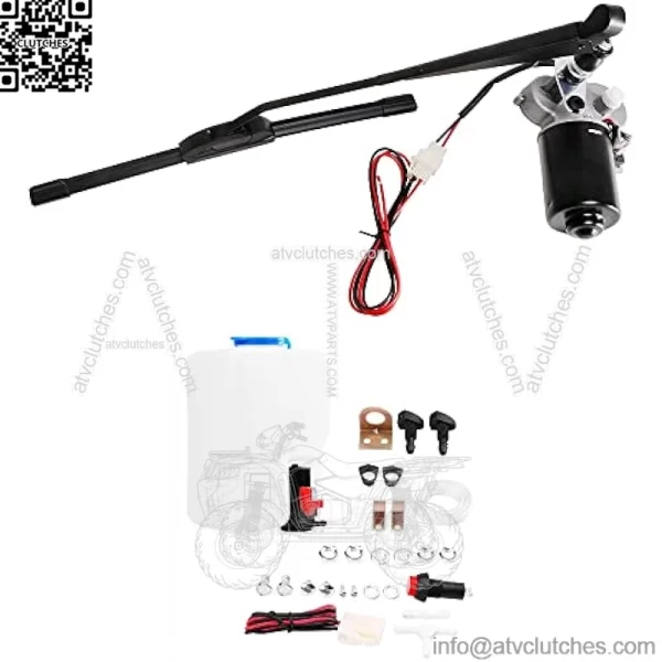 Universal 12V 110 Degree Electric UTV Windshield Wiper Motor Kit with Windshield Washer Pump Kit Fit for Polaris Ranger RZR Kawasaki Honda Pioneer Golf Cart Arm/Blade Size:15.7"/17.7" - Image 2