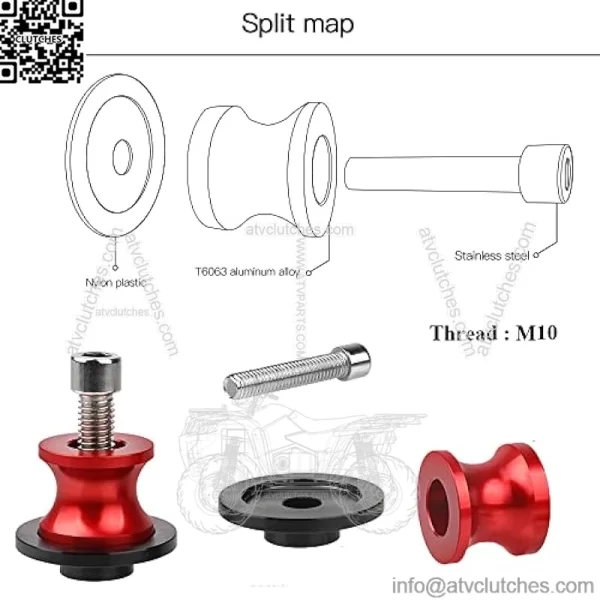 2pcs M10 X1.25 Motorcycle Swing arm Sliders Spools, Fit with Kawasaki Z750 Z750S Z750R Ninja 250 300 400 650 KLE650 ZX10R ER-6N Versys 1000 Yamaha FZR 1000/600R/400 (Red) - Image 3