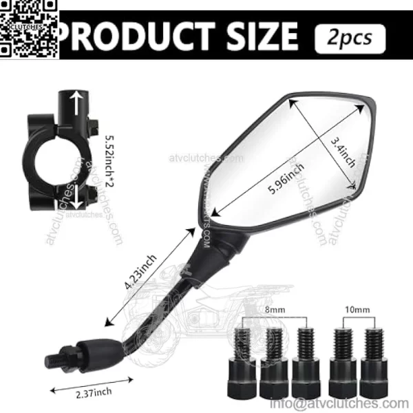 2PCS Motorcycle Mirrors with 8mm&10mm Bolt,HD Motorcycle Mirrors for Handlebars,360-degree Adjustable Motorcycle Wide Angle Rear View Mirror Car Accessories for Scooter,ATV,Dirt Bike - Image 2