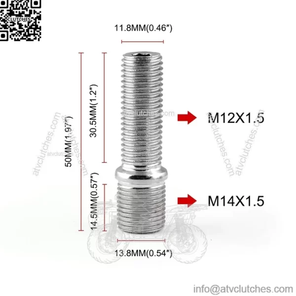 Short 50mm reverse bolt M14*1.5-M12*1.5 - Image 2
