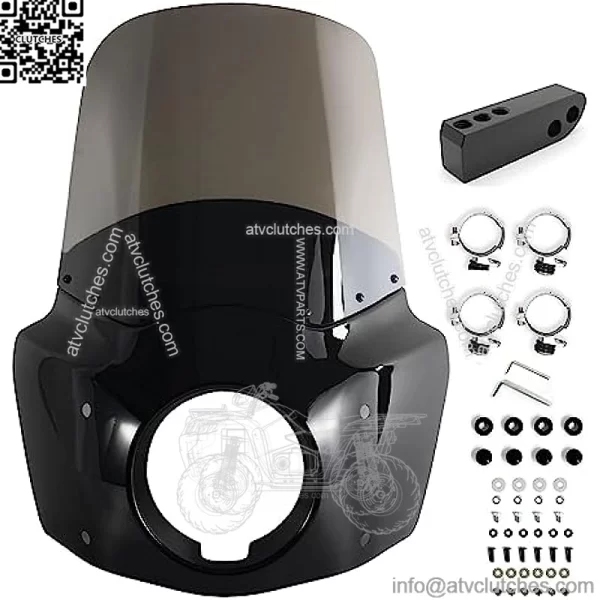 Motorcycle 5.75" Headlight Fairing Cover with 15" Smoke Windshield & 42-50mm Mounting Kit For Harley 2006-2017 Dyna Low Rider Softail Street Bob Super Glide - Road Warrior Style