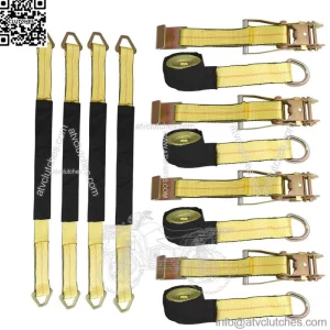 Yellow 2" x 120" Wheel Tie Down Straps with Heavy Duty Flat Hooks 4pcs