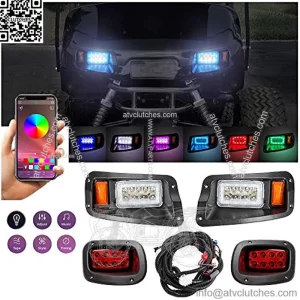 Golf Cart Deluxe LED Headlight &Taillight Kit for 2014 UP EZGO Freedom/T48/Valor, RGB Music Daytime Running Light, Turn Signal Low & High beam Hazard Light Brake Light Horn,16V-80V Input