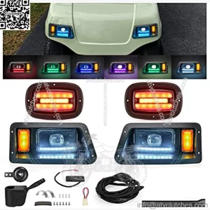 Golf Cart Deluxe LED Light Kit,Headlight Taillight Kit for Yamaha G14, G16, G19 and G22, RGB Music Daytime Running Light, Turn Signal Light Low/High Beam Hazard Brake Light,16V-80V Input