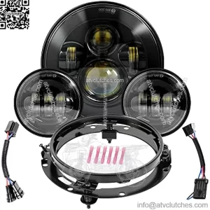 Motorcycle 7 inch LED Headlight, 4.5 inch Passing Lamps Fog Lights and Mounting Ring, Compatible with Harley Davidson Road King Ultra Classic Electra Street Glide Softail Deluxe Fatboy (Black)