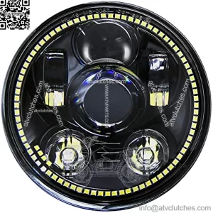 5-3/4 5.75 inch LED Motorcycle Headlight with Halo DRL Compatible with Harley Davidson Dyna Street Bob Super Wide Glide Low Rider Night Rod Train Softail Deuce Custom Sportster Iron 883 -Black