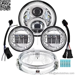 7 inch Motorcycle LED Headlight 4.5" Fog Passing Lights DOT Kit Compatible with Harley Davidson Fat Boy Street Glide Heritage Softail Road King Switchback Electra Glide Ultra Classic Chrome
