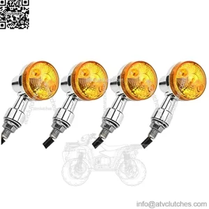 Motorcycle Round Turn Signal Lights, 4PCS 12V LED Bulbs Blinker Direction Indicator Lamp, Universal for Honda Shadow Suzuki Kawasaki Harley Yamaha (Silver/4PCS)