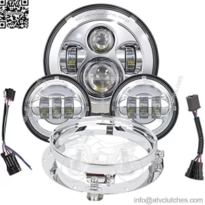 7 inch LED Headlight Fog Passing Lights DOT Kit Ring Motorcycle for Touring Road King Ultra Classic Electra Street Glide Tri Cvo Heritage Softail Slim Deluxe Fatboy Chrome