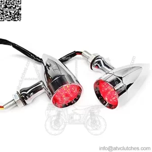 2pcs Chrome 15 LED Motorcycle Stop Brake Running Turn Signal Indicator Red Lights For Harley Honda Chopper (Chrome-Red Light)