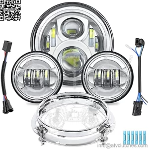 VZ4X4 7 inch LED Headlight with 4 1/2 Passing Lamp Fog Lights Kit & Ring Bracket for Harley Davidson Touring Road King Ultra Classic Electra Street Glide Tri Cvo Heritage Fatboy Softail Slim Deluxe