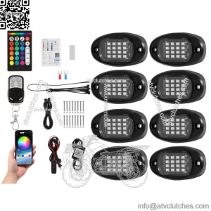 8 Pod RGB LED Rock Light bluetooth Underglow Lamp for CAN AM POLARIS RZR ATV UTV (For: More than one vehicle)