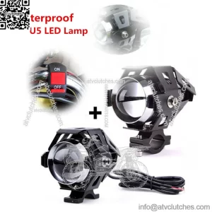 Pair Motorcycle LED Headlight Driving Fog 125W U5 Lights Spot Lamp&Switch Parts (For: More than one vehicle)