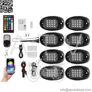 8 Pods RGB LED Rock Lights Underglow Neon Lamps Kit Remote for Polaris ATV UTV (For: More than one vehicle)