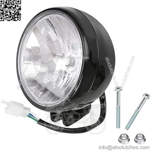 Motocycle 12V 35W Headlight Head Light Assembly with Hardware for 196cc Baja Warrior 200cc Massimo MB200 Trailmaster MB200 MB165 Hensim Motorsports Mini Bike Parts Black