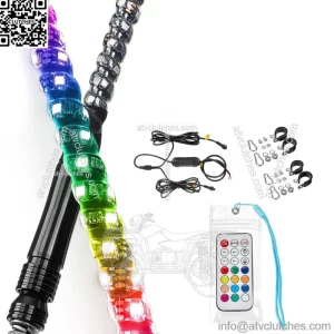 KEMIMOTO Pair 3FT Spiral LED Whip Light w/Flag for ATV UTV Polaris RZR Can-Am
