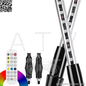 KEMIMOTO RGB 5FT Pair LED Whip Lights UTV ATV w/Spring Base Flag Pole Mounts