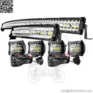 For Can-Am Maverick X3 Upper Roof 52" Curved LED Light Bar +22" +4" Pods Lights