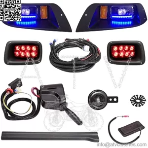 Deluxe Golf Cart Headlight Taillight Light Kit for EZGO TXT 36V All Year & 48V 1996-2013, with RGB Daytime Running Light Low High Beam Turn Signal Brake Pad Hazard Light