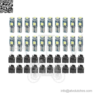20Pcs T5 LED Bulbs,Dash Lights Super Bright Light,Dashboard Lights LED Bulb with Twist Lock Socket,Car Accessories 3030-3SMD High Light Bulb for Car Map Vanity Mirror Glove Box (white)