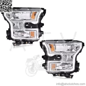 Fit For 2015-17 Ford F150 Amber Headlights Chrome Head Lamps Left &Right 2PCS
