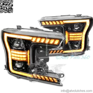 For 18-20 Ford F-150 Pickup Amber LED Tube Projector Headlights Headlamps Black (For: Ford F-150)