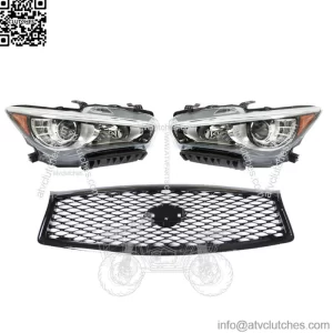 Pair Headlights+Front Upper Grille For 2014-2016 2017 Infiniti Q50 w/o AFS LH+RH