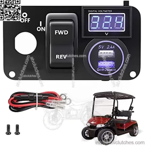 Golf Cart 3 in 1 Multifunctional Integrated Panel,12V 3.0 Fast Charge Dual USB Charger Socket & LED Digital Voltmeter & Forward Reverse Switch Button,Fit for EZGO TXT PDS Golf Models