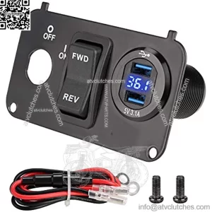 Golf Cart Key Switch Console Plate for EZGO TXT & Medalist, Includes Forward Reverse Switch, USB Charger Socket, Digital Volt Meter