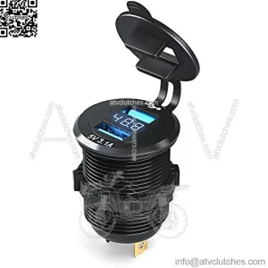 Golf Cart Quick Charge 3.1 Dual USB Charger,2 in 1 USB Ports & LED Display Voltage Meter Universal for Club Car,EZGO and Yamaha,Metal Shell Safe Charging Socket 9V-48V Wide Voltage Input