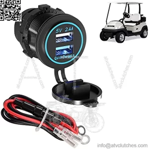 Golf Cart Quick Charge 3.0 Outlet Dual USB Charger Socket for Golf Carts EZGO Club Car Yamaha, 12V Input Double USB Ports Waterproof