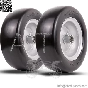 11x4.00-5 lawn mower tires flat free, Solid Smooth Tires and Wheel with 3/4" or 5/8" & 1/2" Precision bearings, 3.4"-5" Centered Hub, for Zero-Turn Lawn Mowers, Extra Universal Adapter Kit (2 Pack)