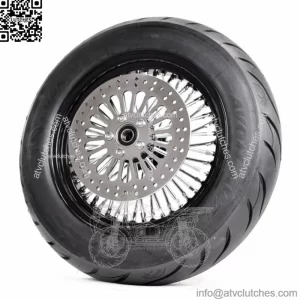 16 x 3.5 48 Fat King Spoke Front Wheel Black Chrome Rim Dual Disc Package Tire (For: Harley-Davidson)