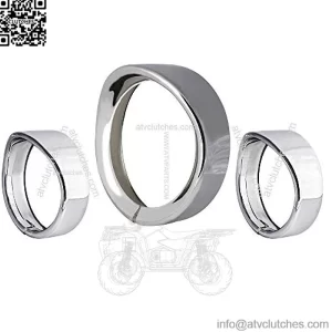 Chrome Motorcycle Lights Frenched Ring Kit Compatible with Harley, 7" Headlight Trim Ring Decorate Visor + 4 1/2" Fog Light Trim Ring Decorate Visor(Chrome)