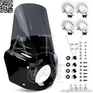 Krator Motorcycle Windshield Fairing Kit, Harley Dyna and Softail Compatible, 35-49mm Forks, Road Warrior Style, Black & Smoke Windscreen, Dyna Fairing