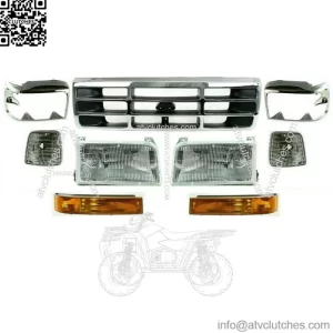 Grille Chrome + Headlights Kit For 1992-1997 Ford Bronco F-150 F-250 F-350 (For: Ford F-150)