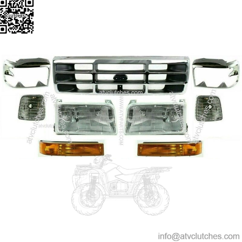 Grille Chrome + Headlights Kit For 1992-1997 Ford Bronco F-150 F-250 F-350 (For: Ford F-150)