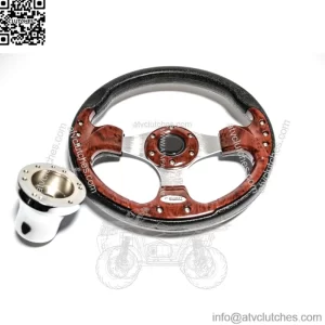 Super Sport Woodgrain Steering Wheel W/ Adapter For Club Car Precedent Golf Cart