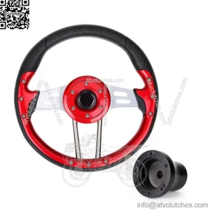 Golf Cart Steering Wheel & Black Hub Adapter for Club Car Precedent -Red