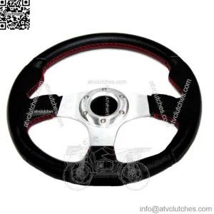 For Polaris RZR 550 800 900 1000 320mm Steering Wheel Silver w/ Red Stitching