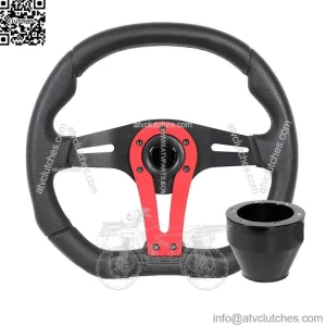 Force Steering Wheel Black w/ Red Accent Can-Am Polaris + Black Hub