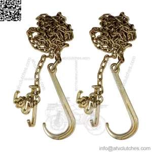 2PCS G70 5/16''x10' Transport Tow Chain J Hook Long Shank w/ R T J&Grab Hook