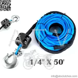 1/4" x 50' Synthetic Winch Rope+5/16" Clevis Hook Stopper For Polaris RZR 1000