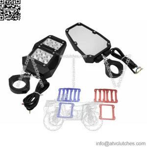 UTV Rear View Side Mirrors w/ LED Rock Light For Polaris Ranger RZR 570 800 900 (For: More than one vehicle)