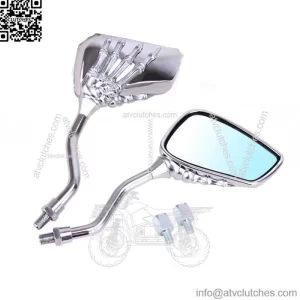 Pair Chrome Motorcycle 3D Skull Claw Skeleton Rear View Rearview Mirrors 8/10mm