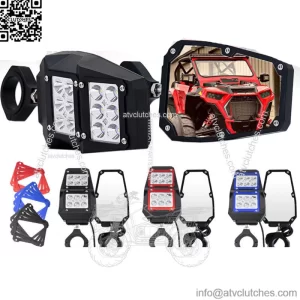 UTV Rear Side View Mirrors w/ LED Spot Lights 1.75"-2" For Can-Am Polaris RZR XP