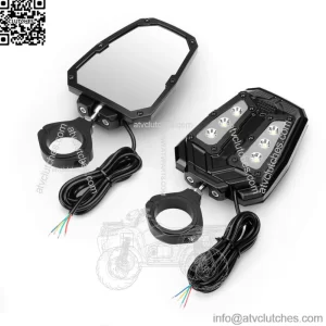 KEMIMOTO 1.75"/2" Rear View Side Mirrors w/Light For Polaris General Honda Talon