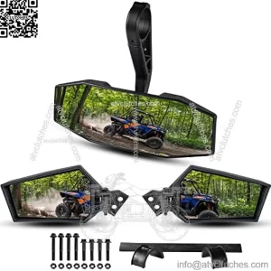 Center Convex Rearview Mirror and Adjustable Folding Side Rear View Mirrors Kit for Polaris RZR XP XP4 1000 Turbo S 4 1000 900 2014-2023 Accessories (Replace #2881198, #2881540)
