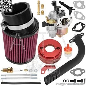 High Performance Carburetor Filter Jet Adapter Exhaust Pipe Stage 2 Kit Red for Non Hemi Predator 212cc 196cc 6.5Hp Clone GX160 GX200 CT200u KT196 BT200X Trailmaster MB200 Mini Bike Go Kart